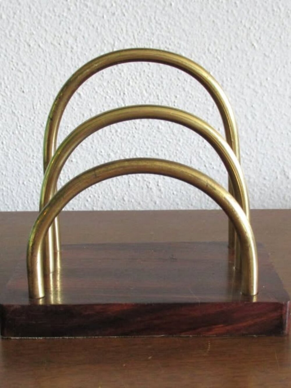 Vintage MCM Wood And Brass Letter Holder